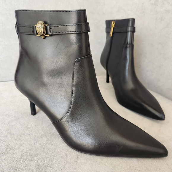Kurt Geiger heeled booties 10 black leather Kensington Flexi ankle logo new $280 - Picture 4 of 17